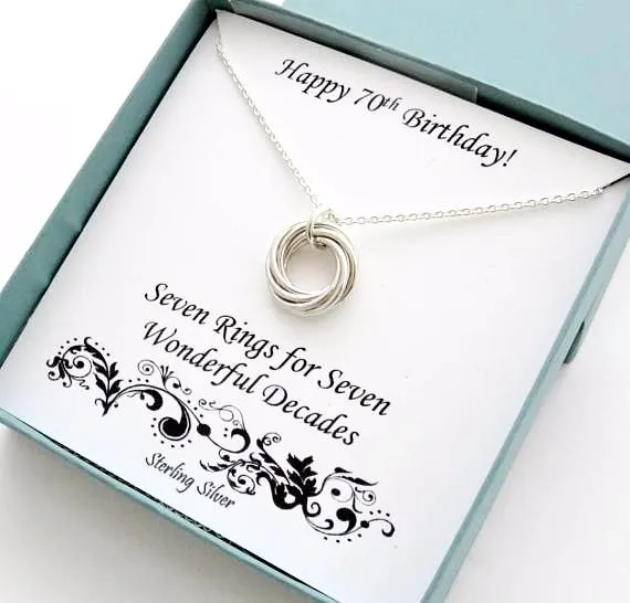 70th Birthday Gift | Sterling Silver Birthday Necklace | 70th Birthday Gifts for Women