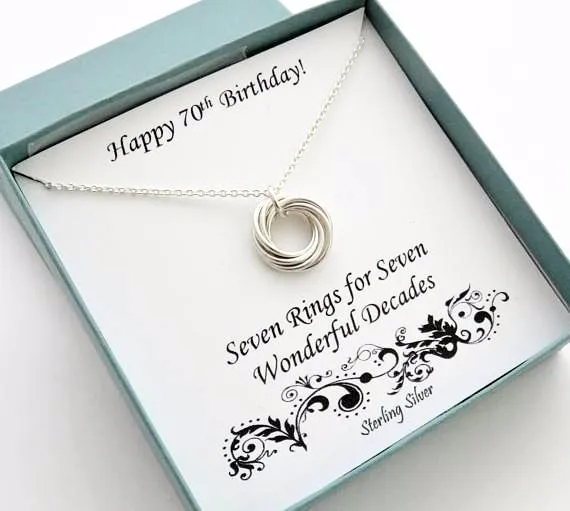 70th Birthday Gift | Sterling Silver Birthday Necklace | 70th Birthday Gifts for Women