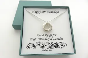80th Birthday Gift for Women | Sterling Silver Birthday Necklace | 80th Birthday Gifts