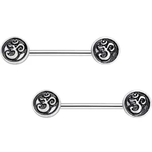 9/16 Spiritual Ohm Symbol Barbell Nipple Ring Set