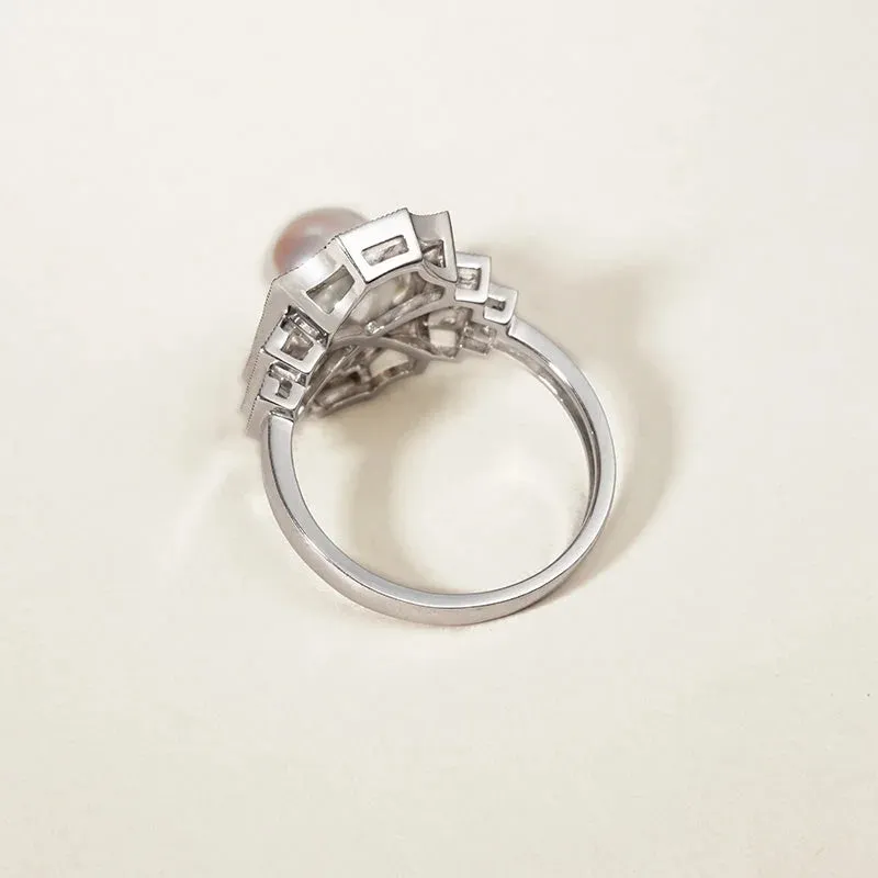 Akoya Pearl Ring 18K White Gold Diamond