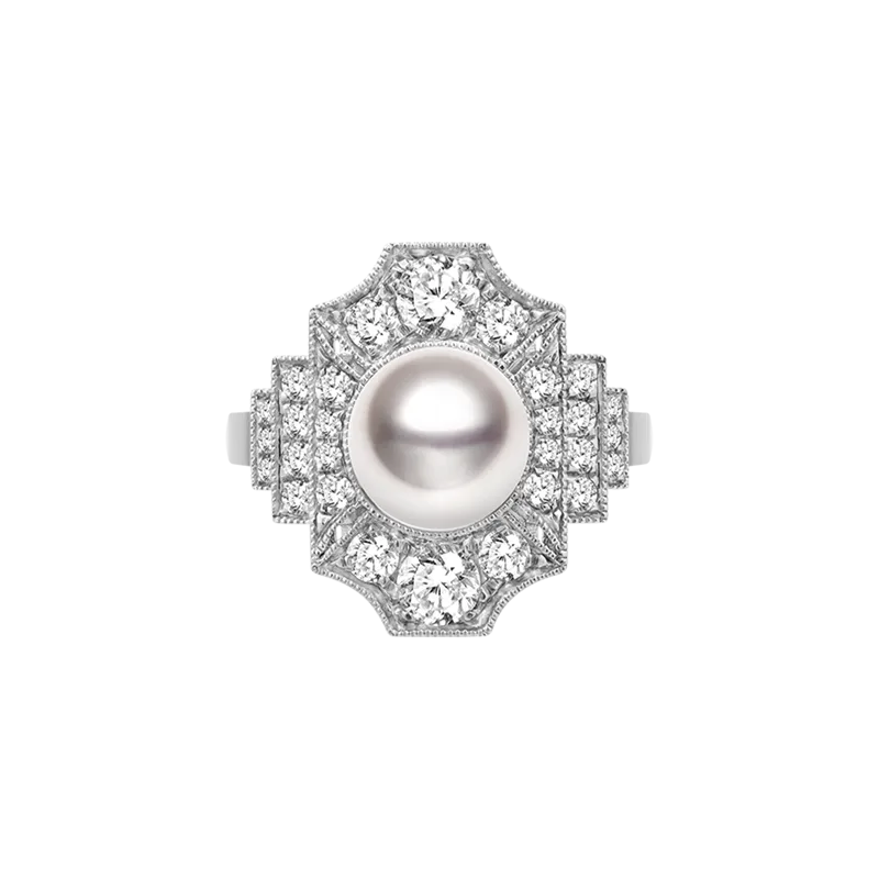 Akoya Pearl Ring 18K White Gold Diamond