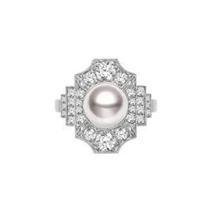 Akoya Pearl Ring 18K White Gold Diamond