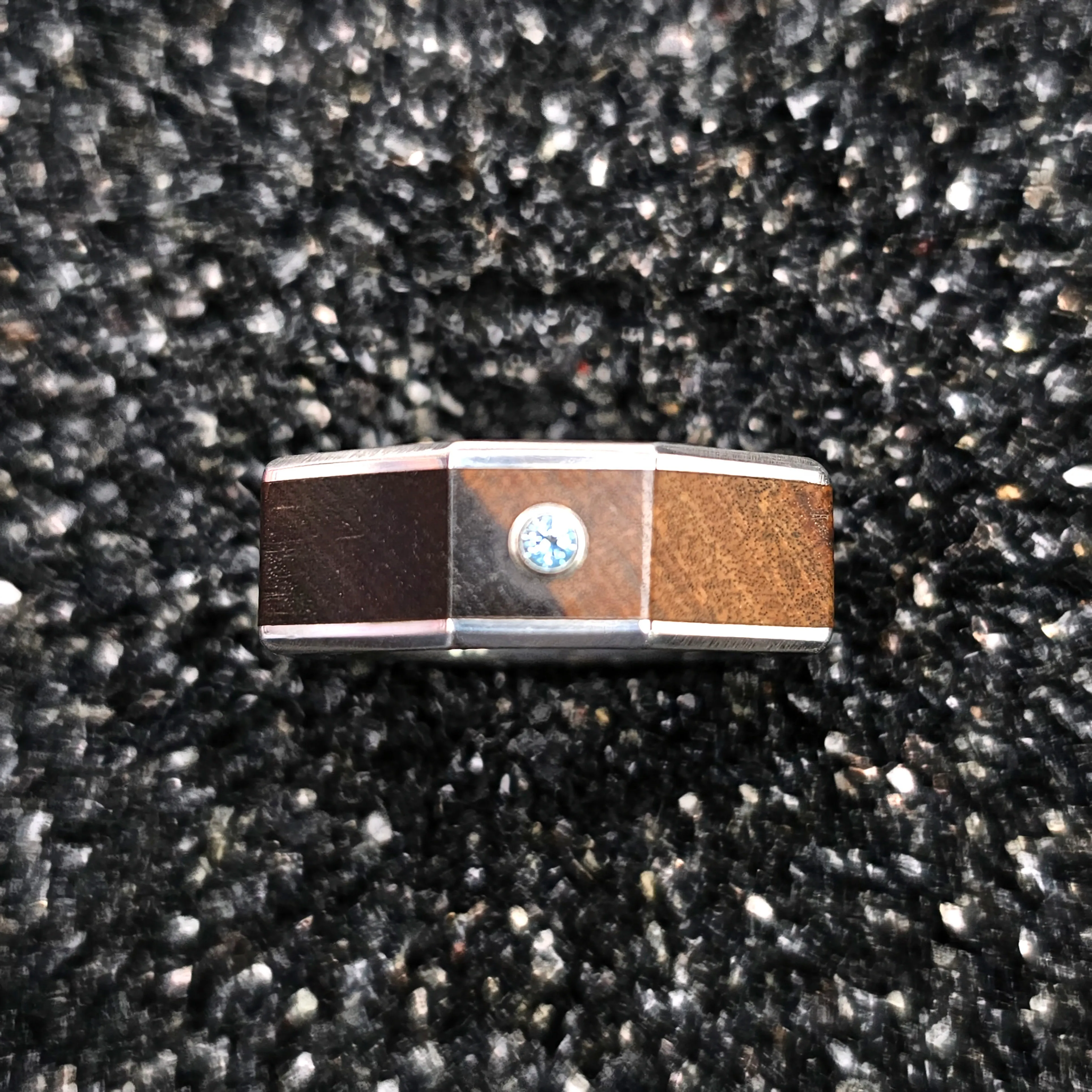 Angle Top Lignum Vitae Wood & Sterling Silver With Blue Topaz Ring