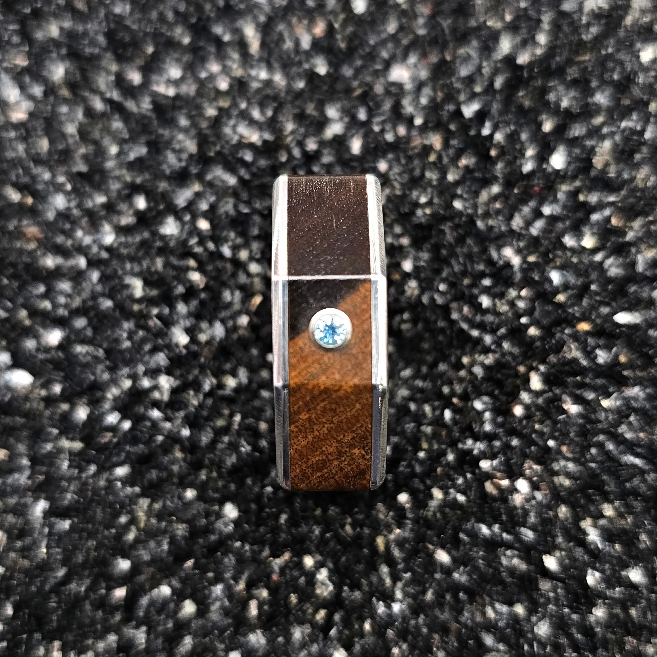 Angle Top Lignum Vitae Wood & Sterling Silver With Blue Topaz Ring