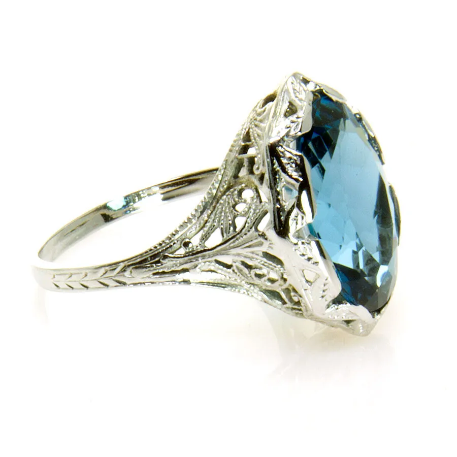 Antique 18K Filigree Blue Topaz Ring