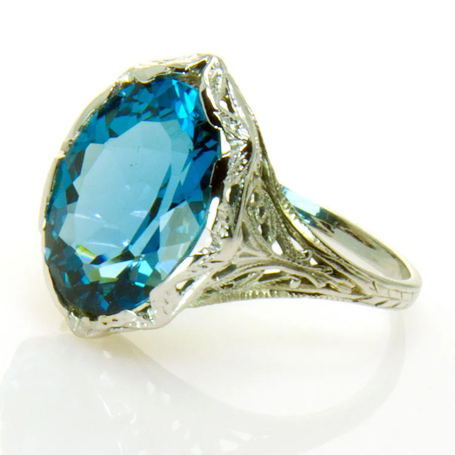 Antique 18K Filigree Blue Topaz Ring