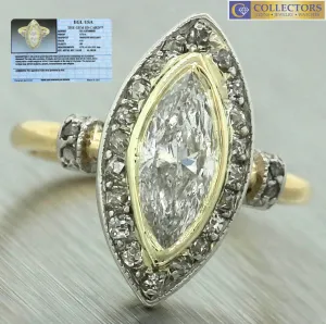 Antique Art Deco 1920s Estate 0.93ctw Marquise Damond 18K Gold Ring EGL USA