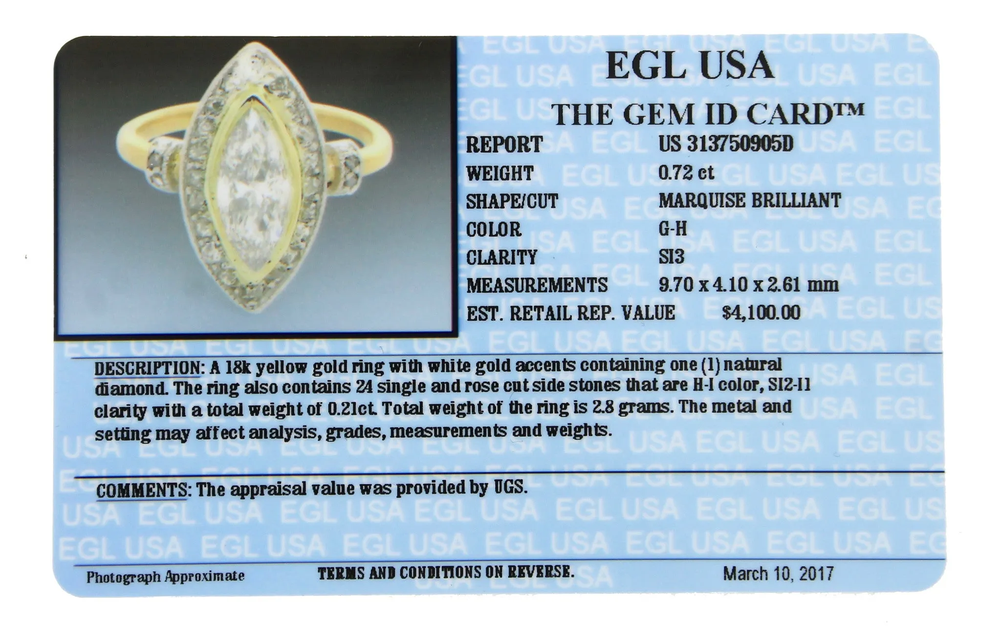 Antique Art Deco 1920s Estate 0.93ctw Marquise Damond 18K Gold Ring EGL USA