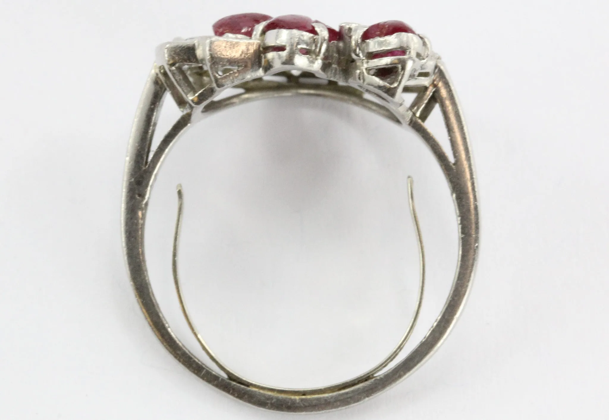 Antique Art-Deco Tutti Fruity Style Carved Ruby Platinum & Diamond Ring