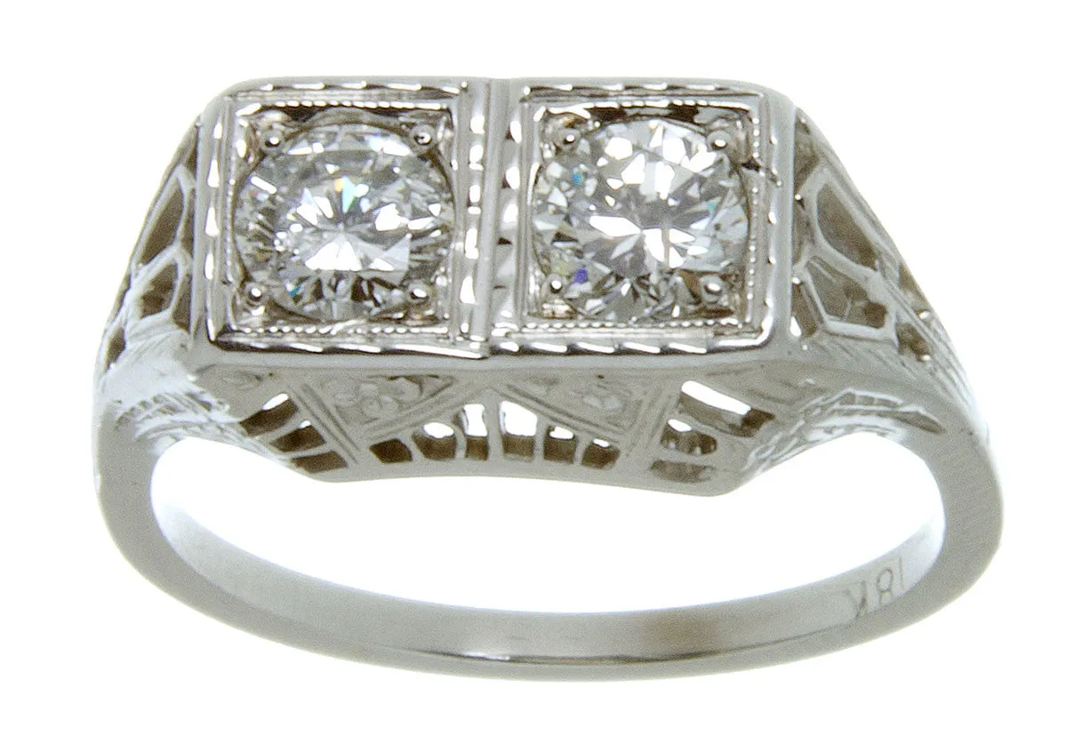 Antique Filigree 2 Stone Diamond Ring