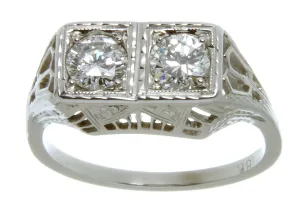 Antique Filigree 2 Stone Diamond Ring