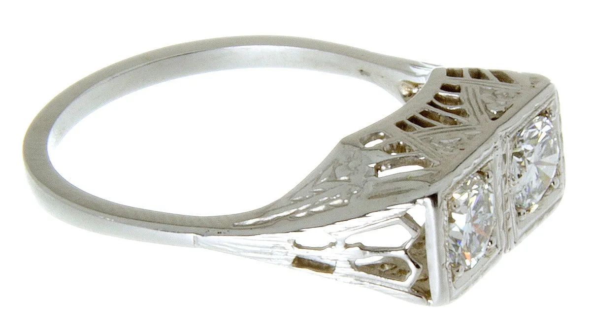 Antique Filigree 2 Stone Diamond Ring