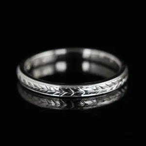 Antique Hand Engraved Band |14k White Gold | circa 1928