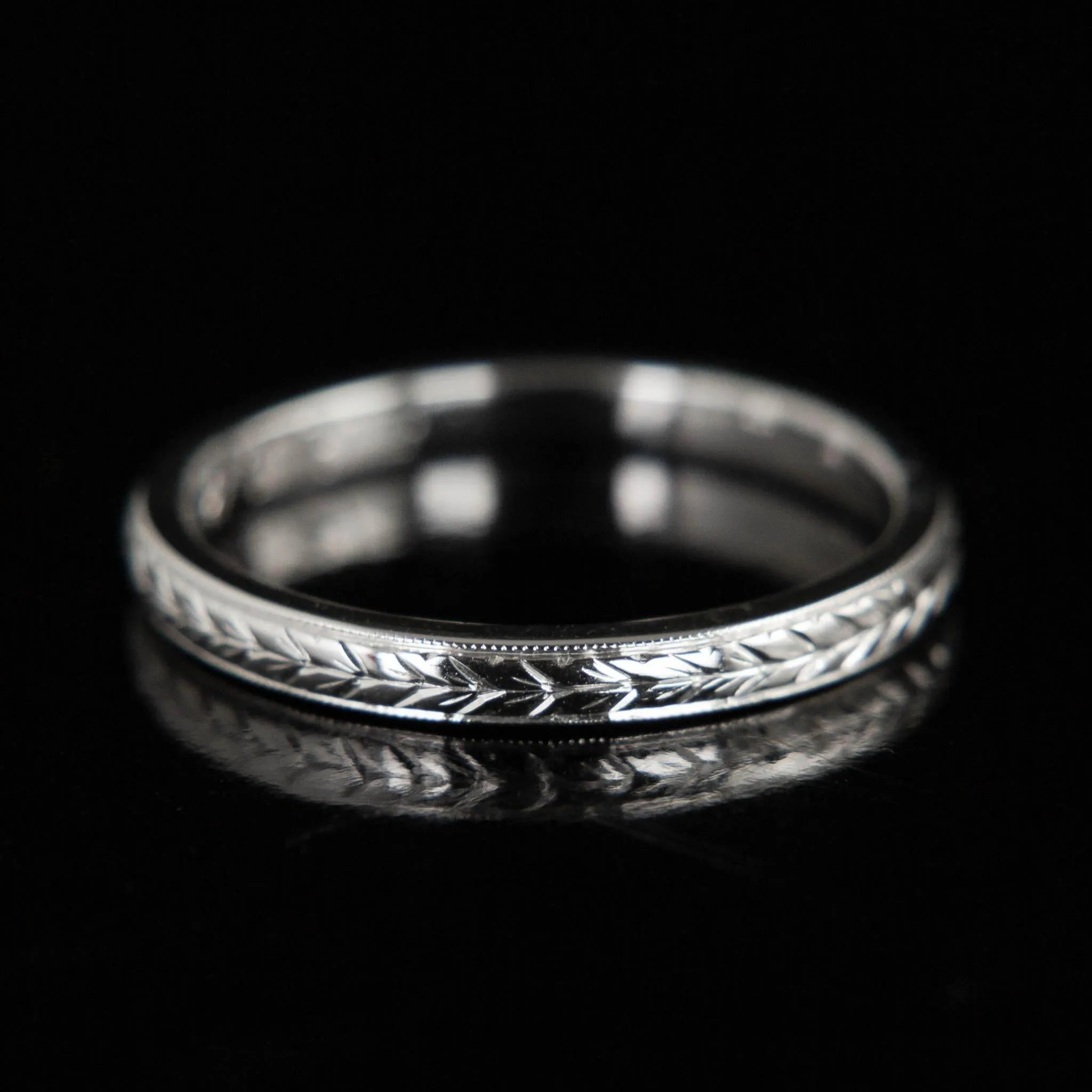 Antique Hand Engraved Band |14k White Gold | circa 1928
