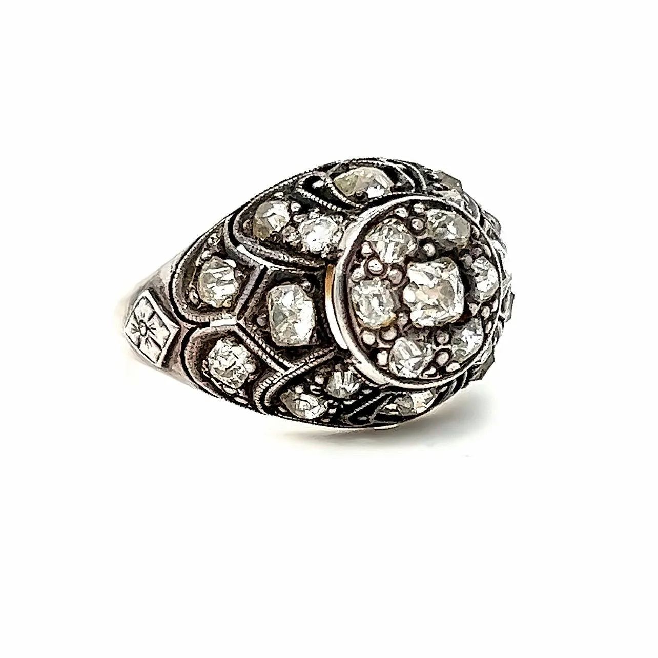 Antique Silver topped Gold Diamond Ring Engagement Ring.
