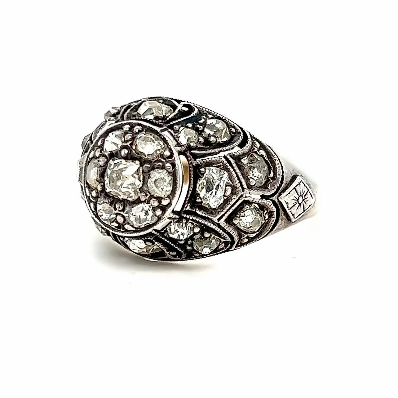 Antique Silver topped Gold Diamond Ring Engagement Ring.