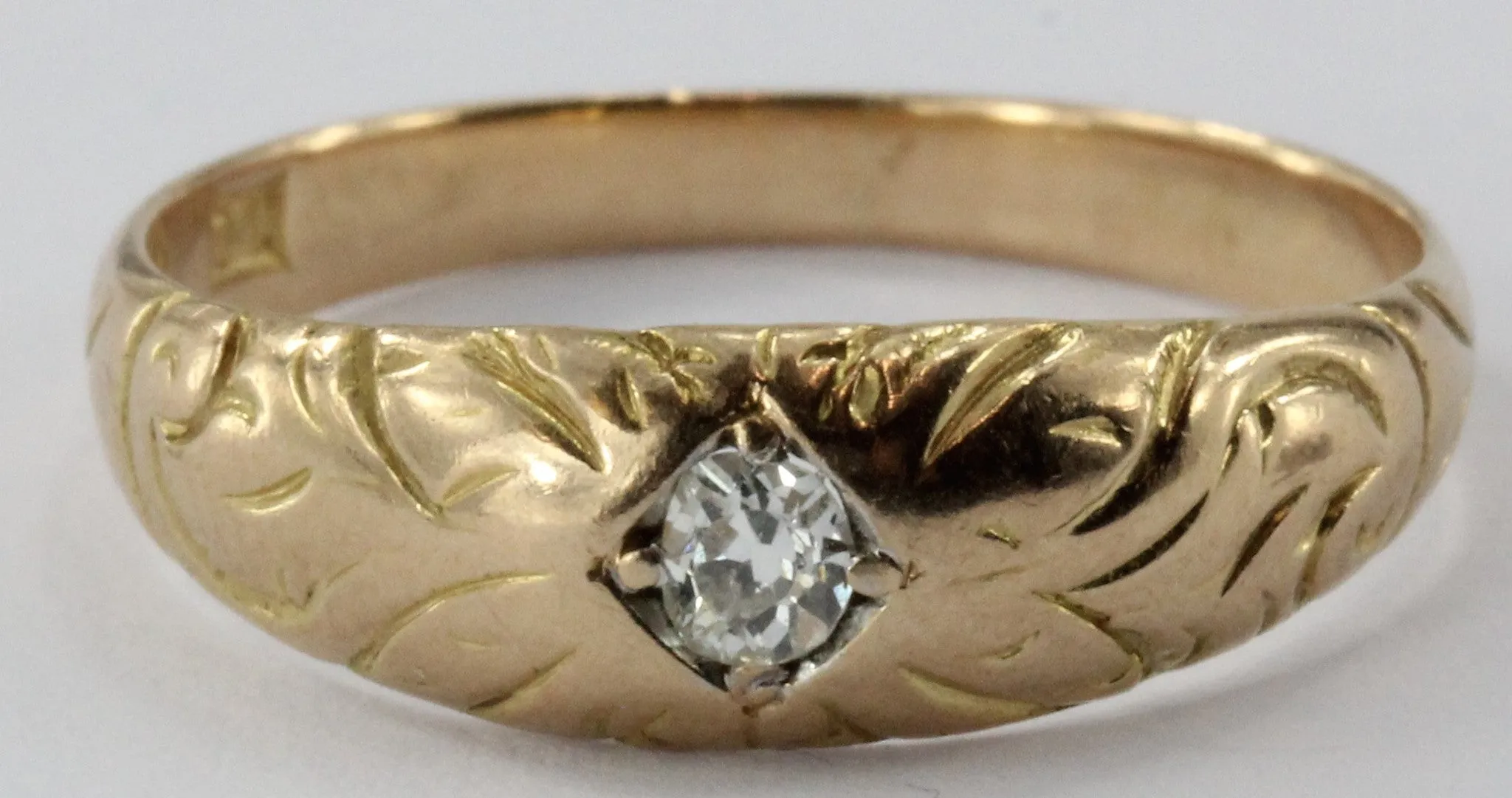 Antique Victorian 14K Gold & Old Mine Diamond Gypsy Set Engagement Ring