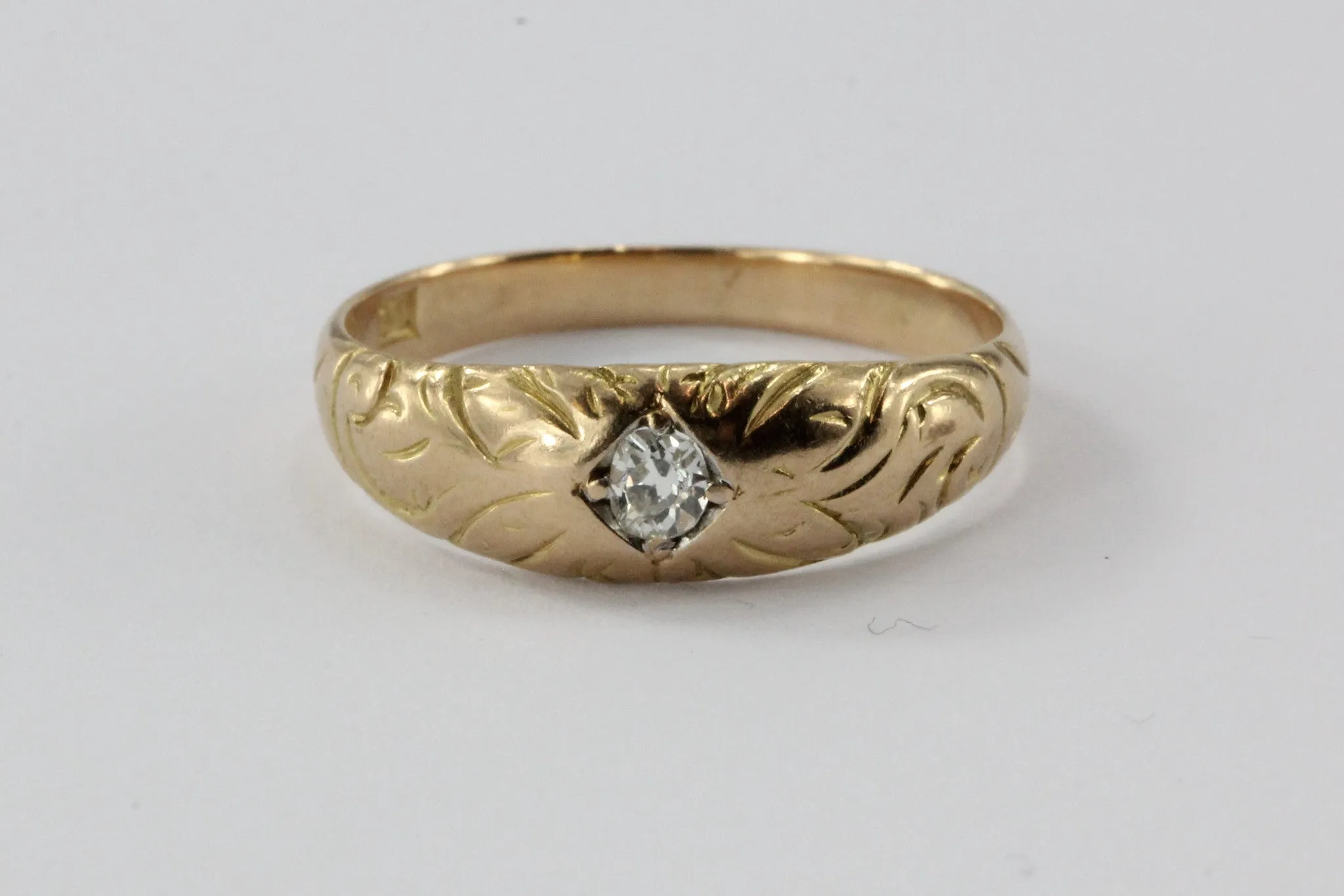 Antique Victorian 14K Gold & Old Mine Diamond Gypsy Set Engagement Ring