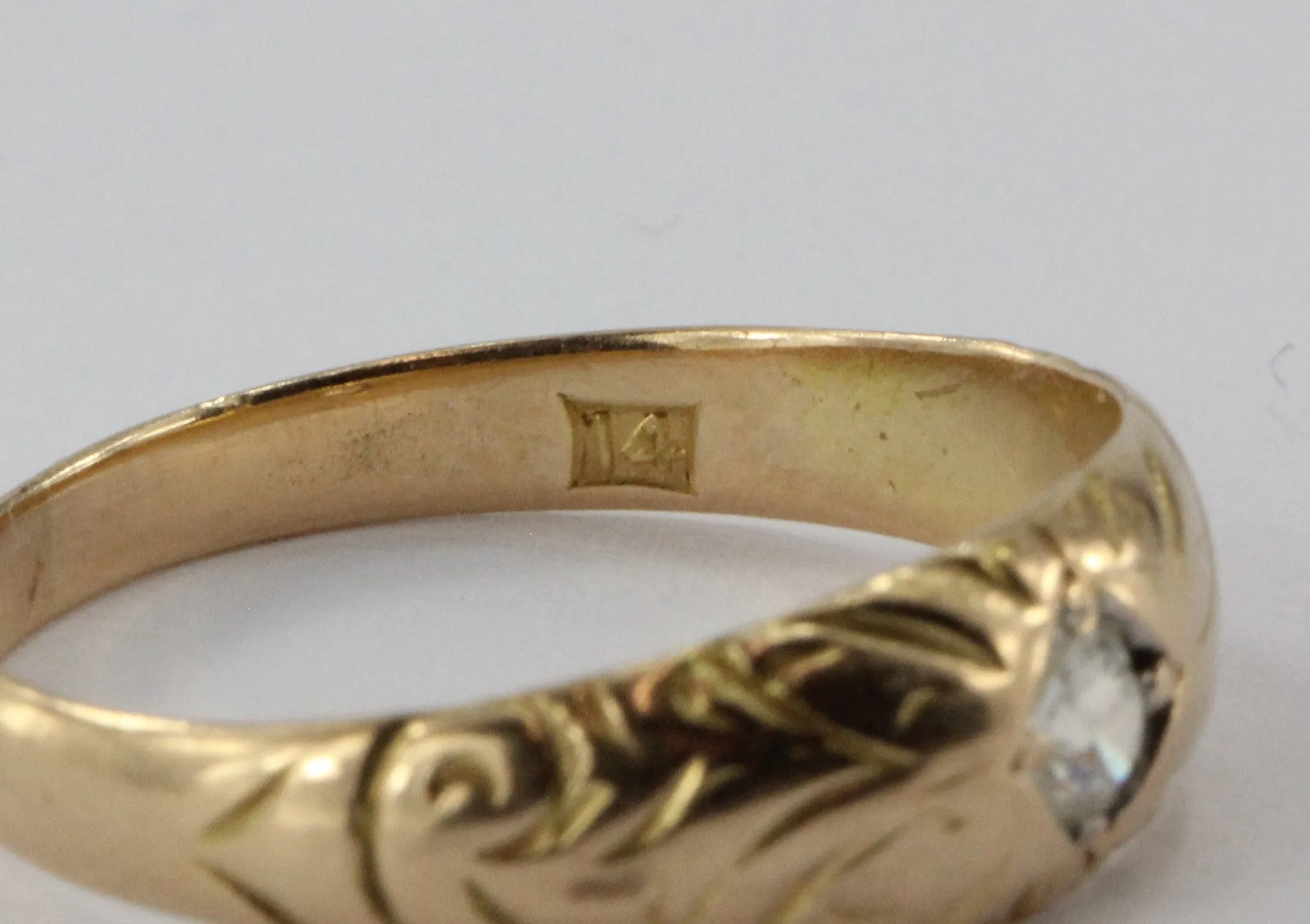 Antique Victorian 14K Gold & Old Mine Diamond Gypsy Set Engagement Ring