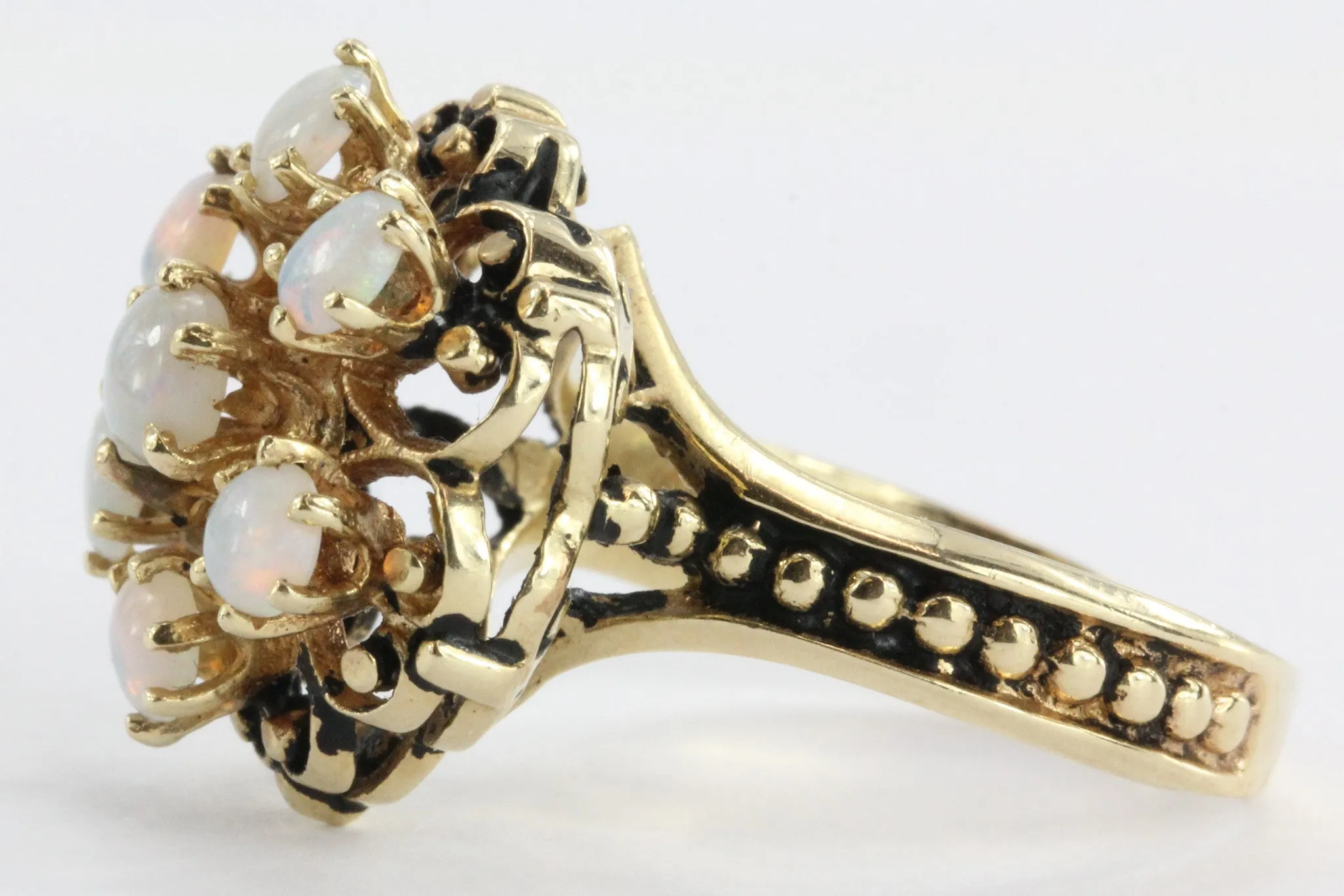 Antique Victorian 14k Gold Fiery Opal Ring Signed