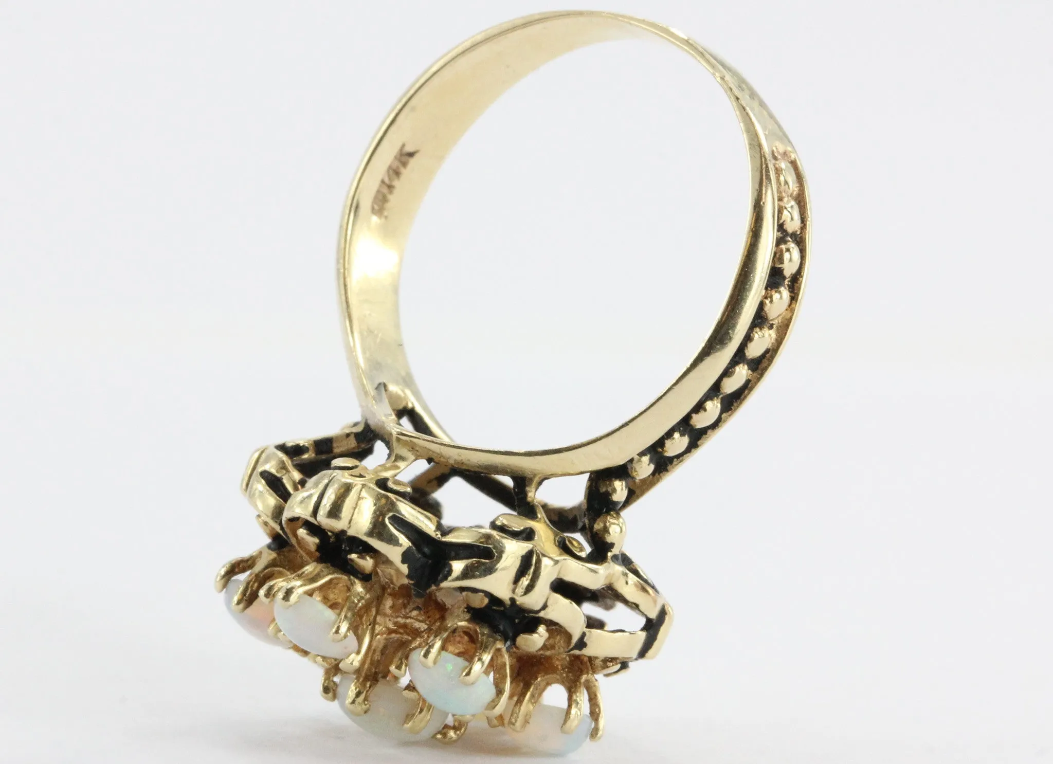 Antique Victorian 14k Gold Fiery Opal Ring Signed