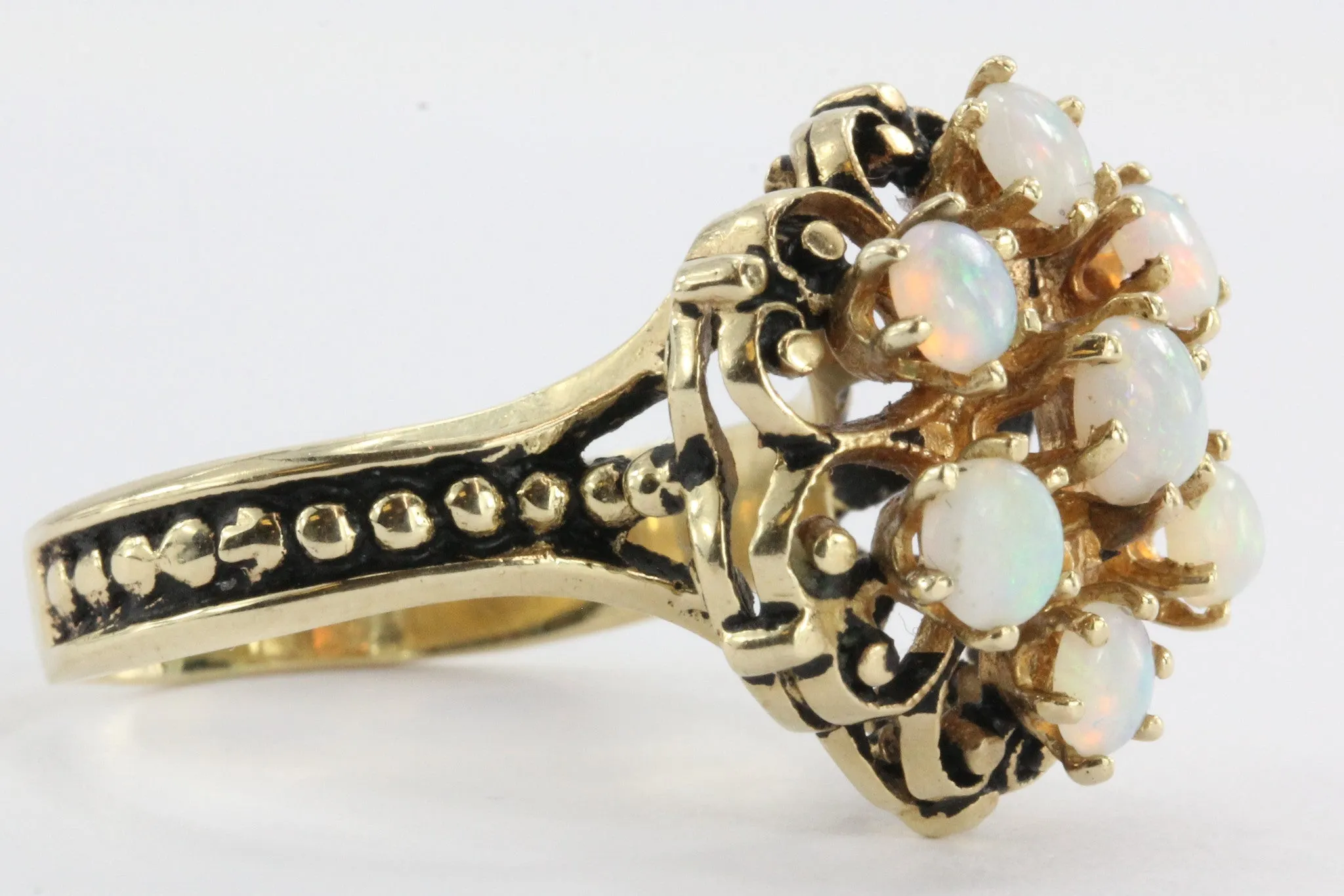 Antique Victorian 14k Gold Fiery Opal Ring Signed