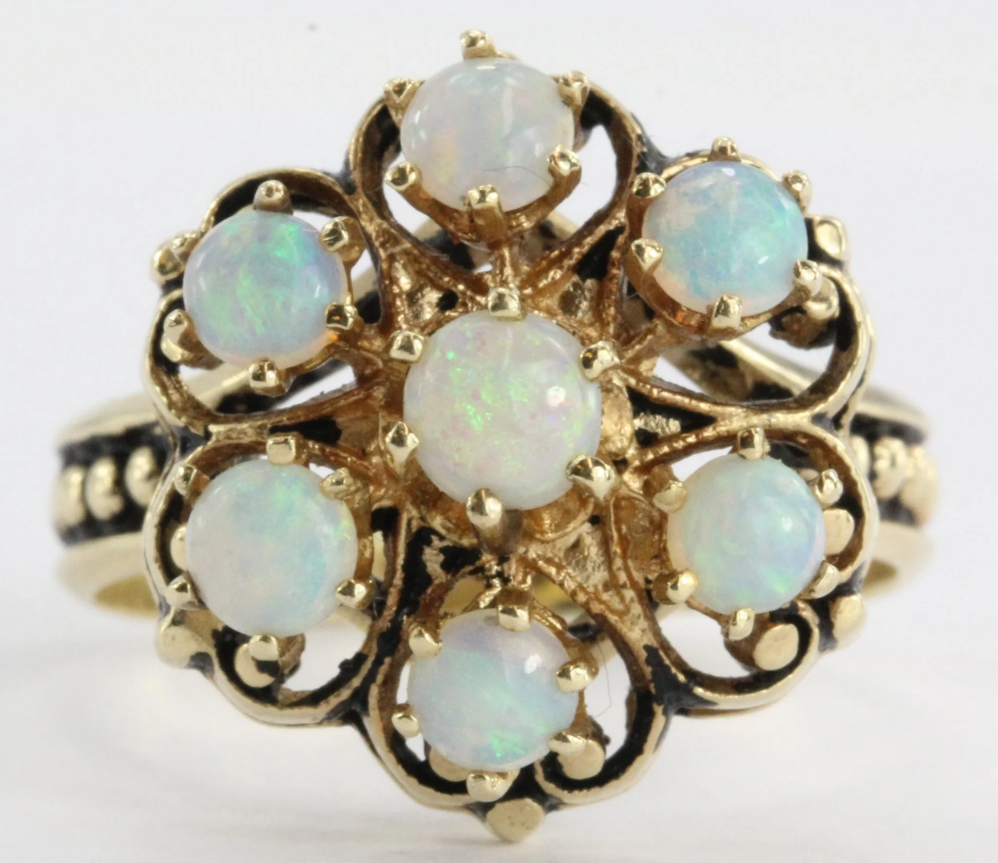 Antique Victorian 14k Gold Fiery Opal Ring Signed