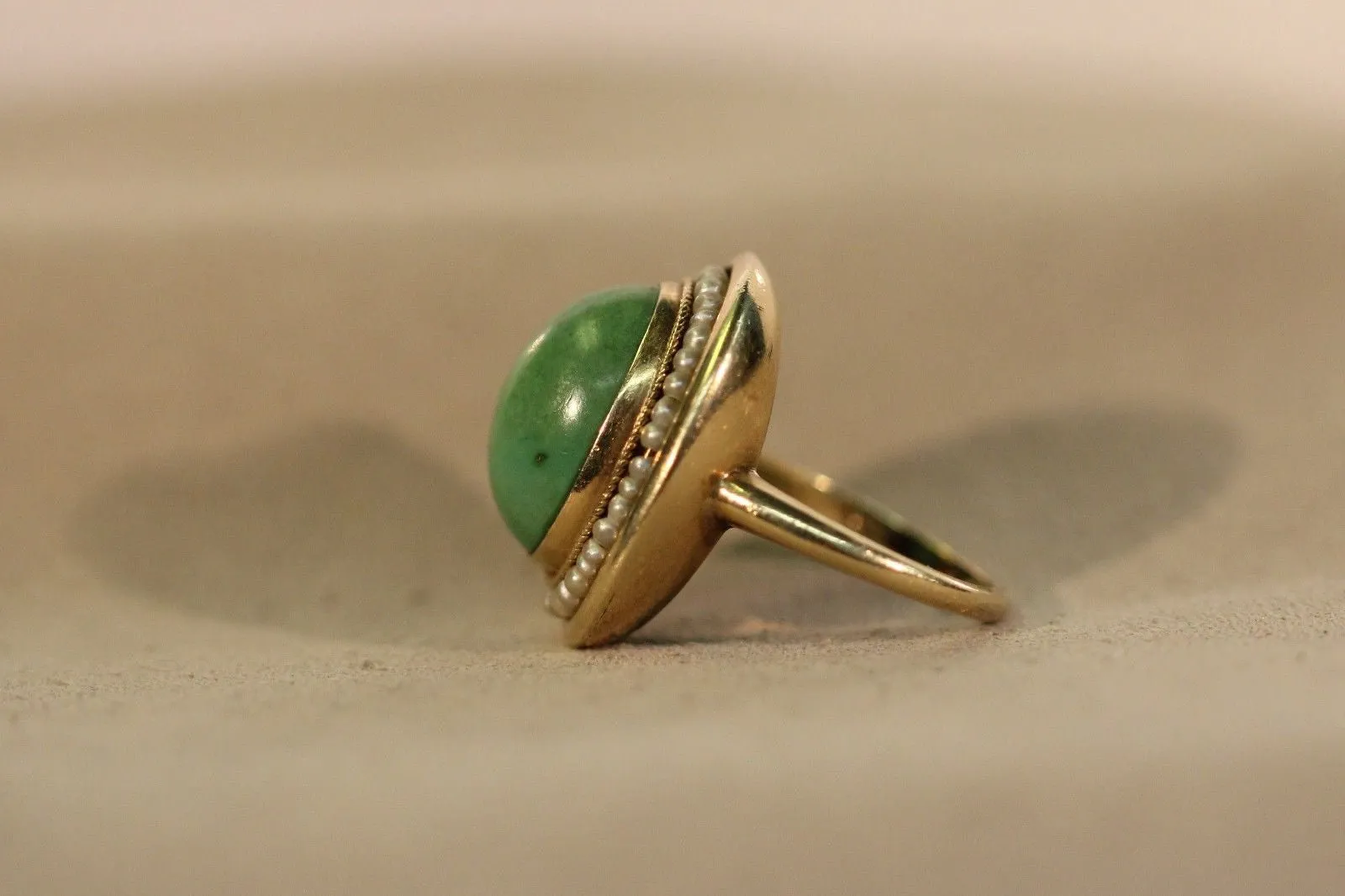 Antique Victorian 14k Gold Mint Green Turquoise & Seed Pearl Ring