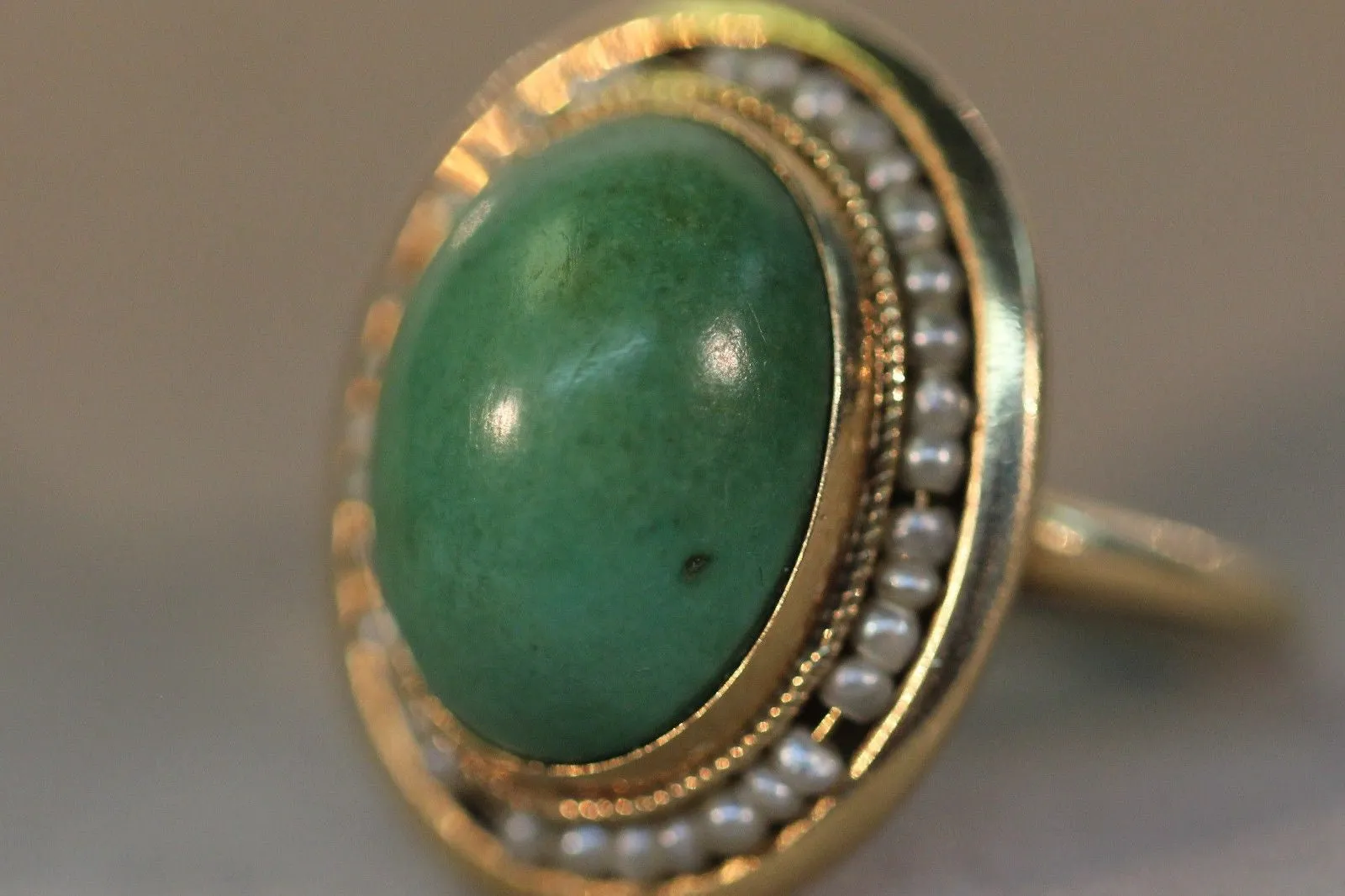 Antique Victorian 14k Gold Mint Green Turquoise & Seed Pearl Ring