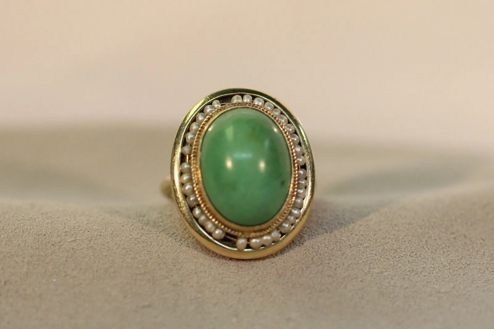 Antique Victorian 14k Gold Mint Green Turquoise & Seed Pearl Ring