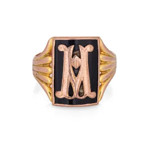Antique Victorian Letter M Ring Men's Sz 11.5 Initial Square Vintage Jewelry