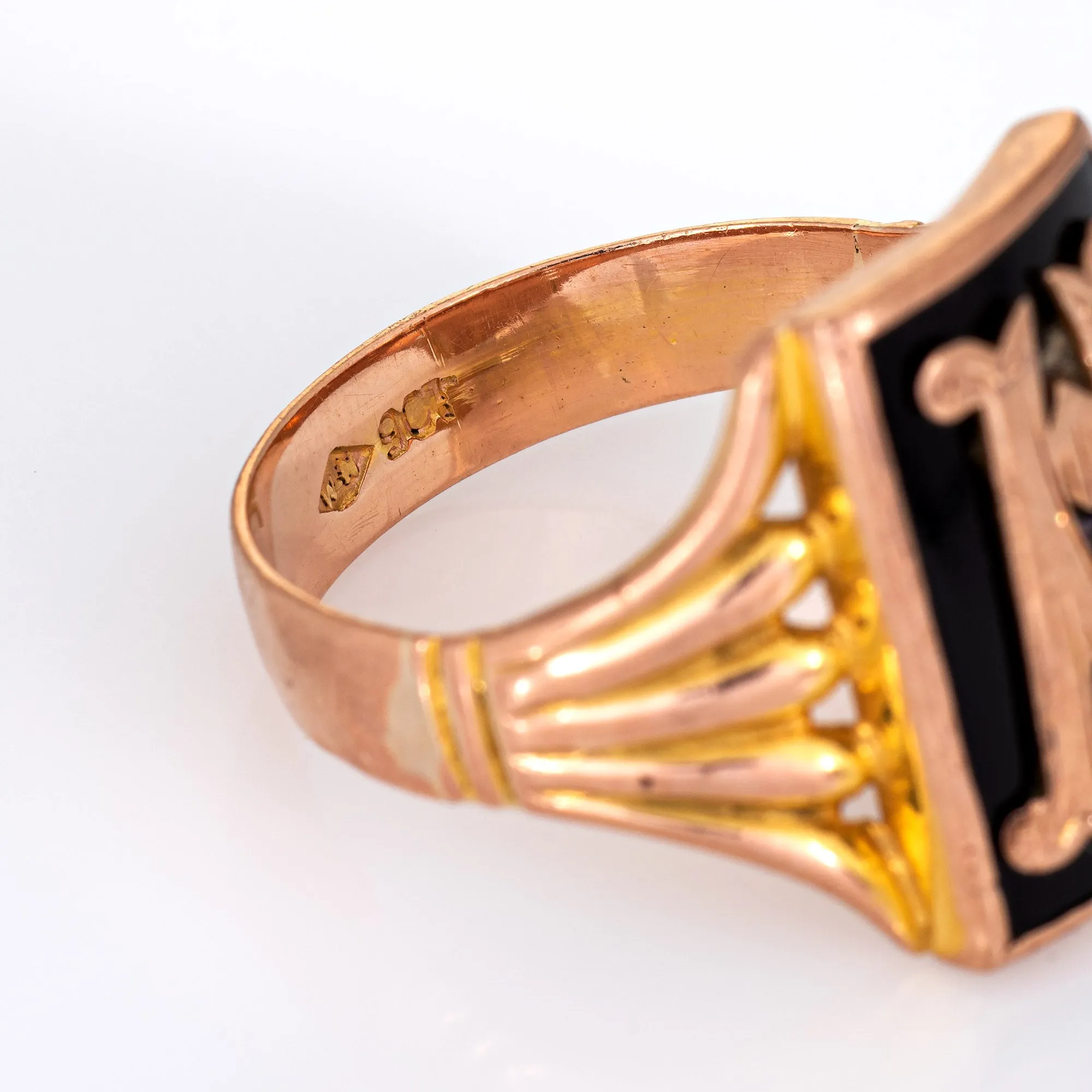 Antique Victorian Letter M Ring Men's Sz 11.5 Initial Square Vintage Jewelry