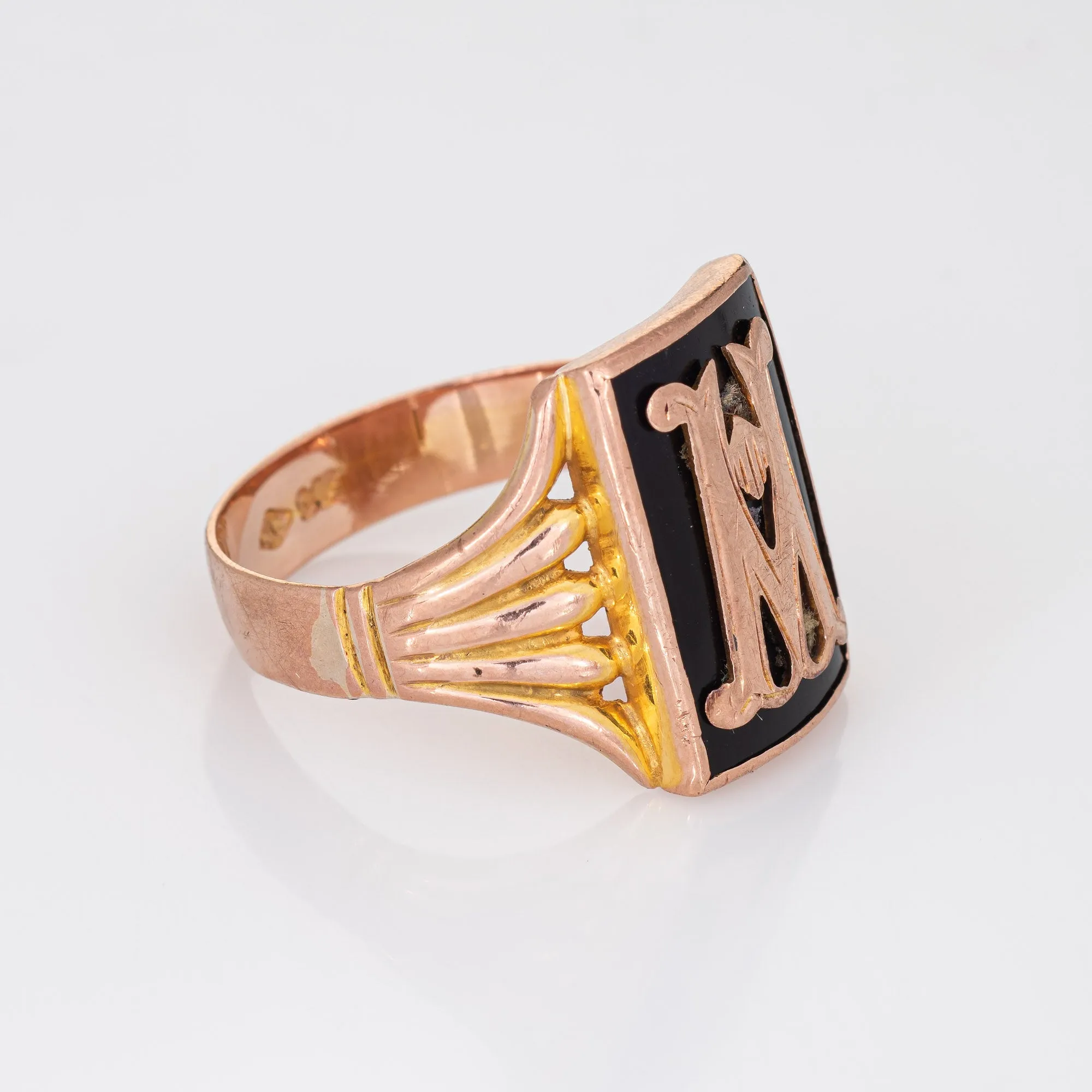Antique Victorian Letter M Ring Men's Sz 11.5 Initial Square Vintage Jewelry
