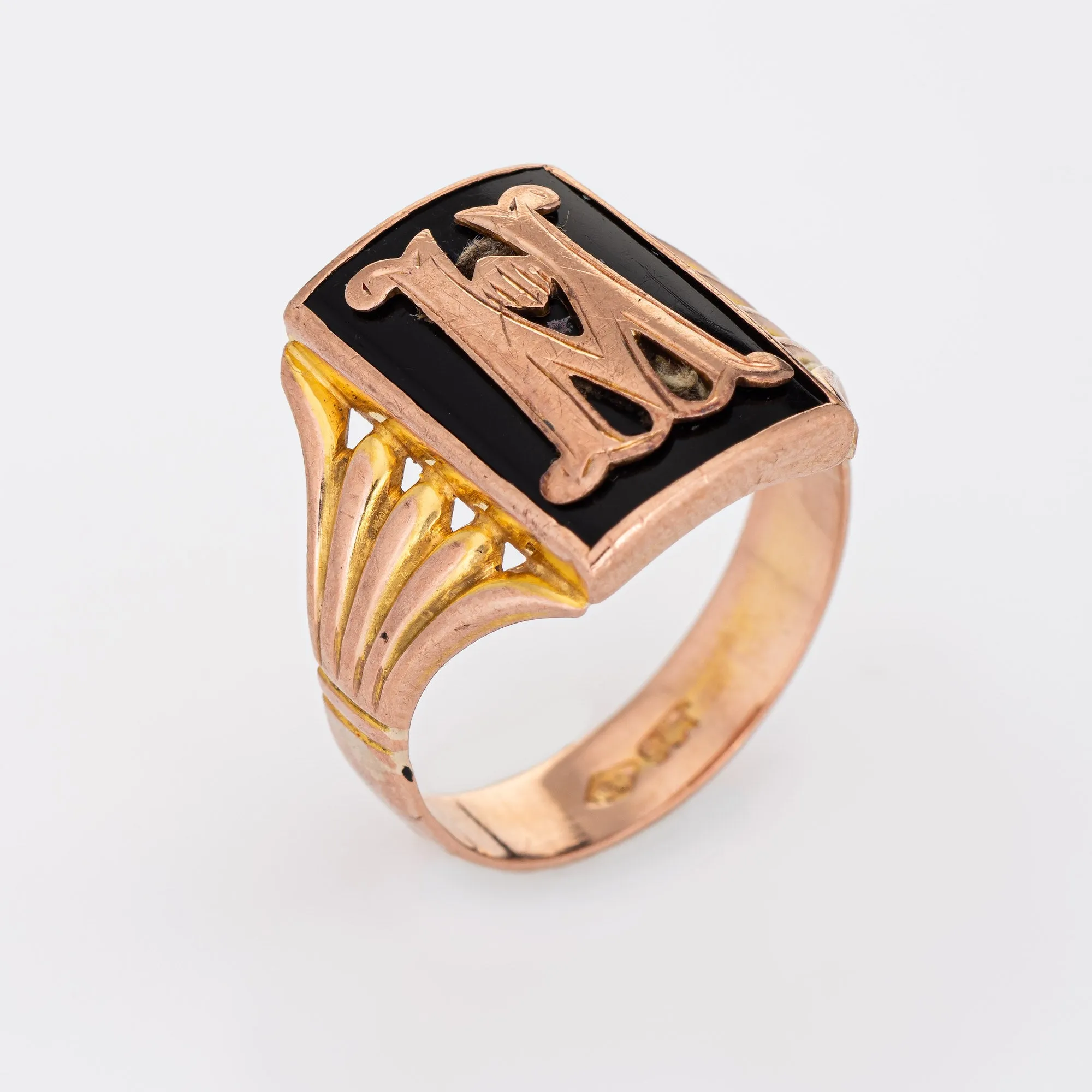 Antique Victorian Letter M Ring Men's Sz 11.5 Initial Square Vintage Jewelry