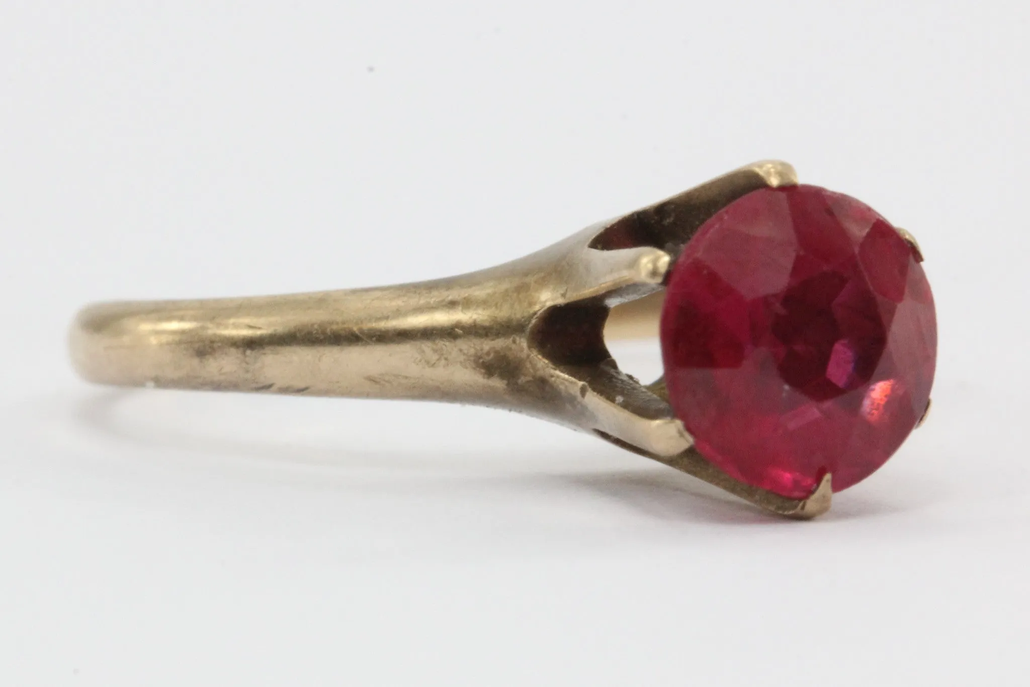 Antique Victorian Ostby & Barton 10k Gold & Ruby Belcher Mounted Ring