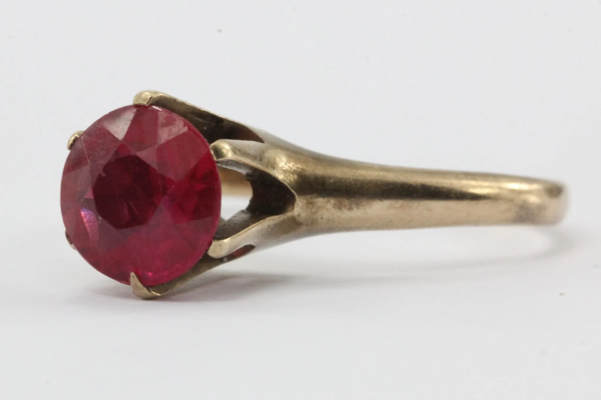 Antique Victorian Ostby & Barton 10k Gold & Ruby Belcher Mounted Ring
