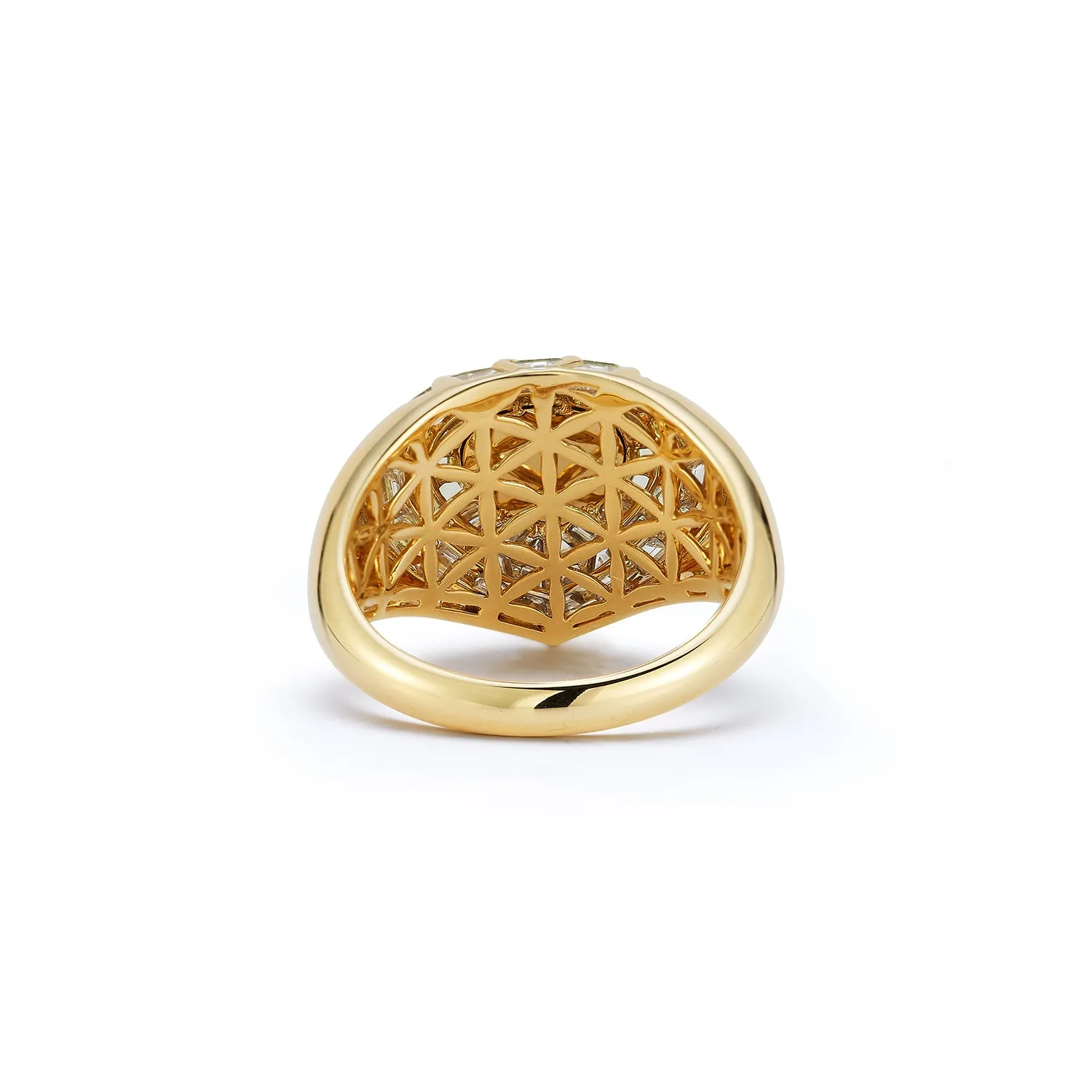 Aphrodite Green Peridot Cabochon Shield Ring with Chartreuse Aura