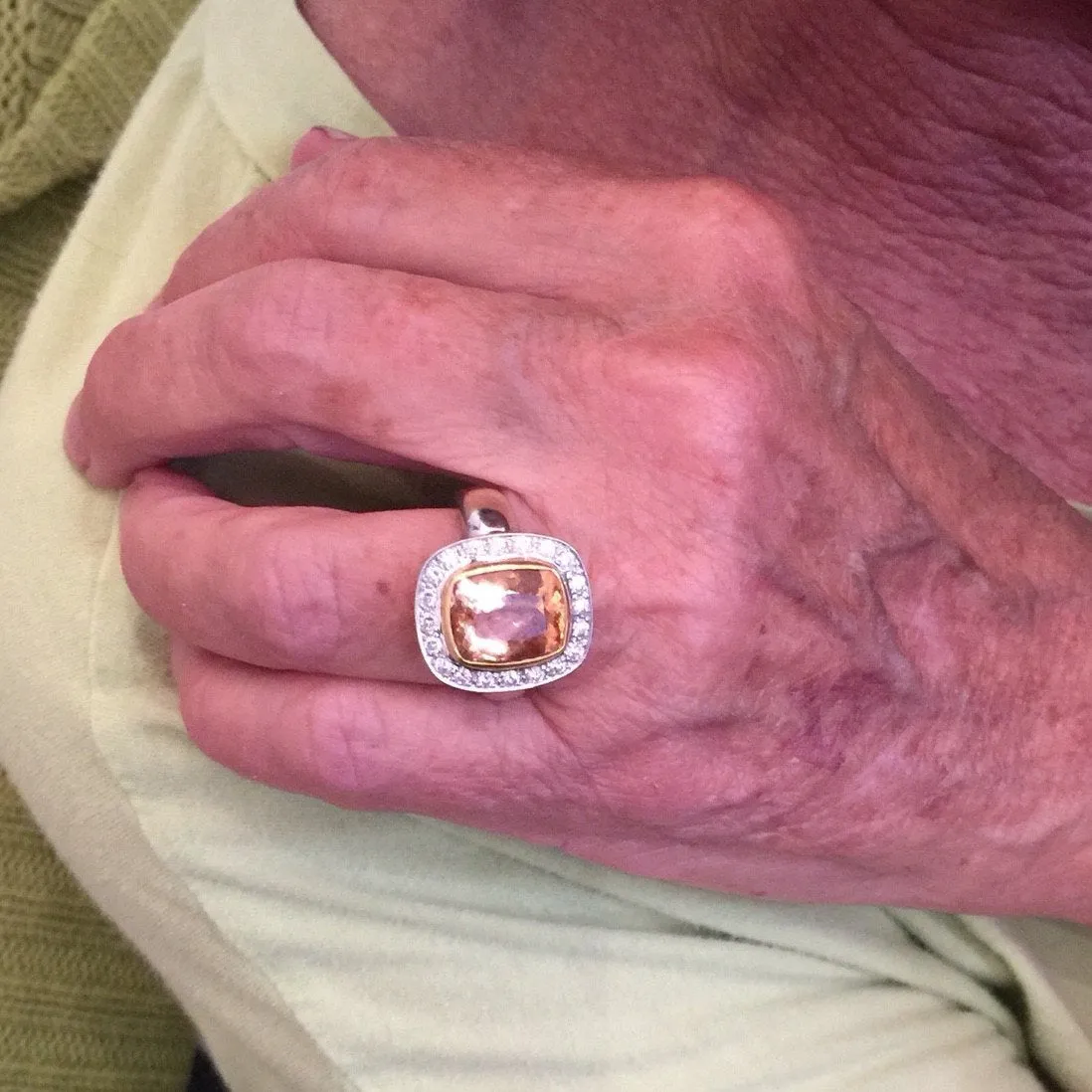 Approximately 6.00 Carat Precious Topaz Ring with Diamond Halo in 18K