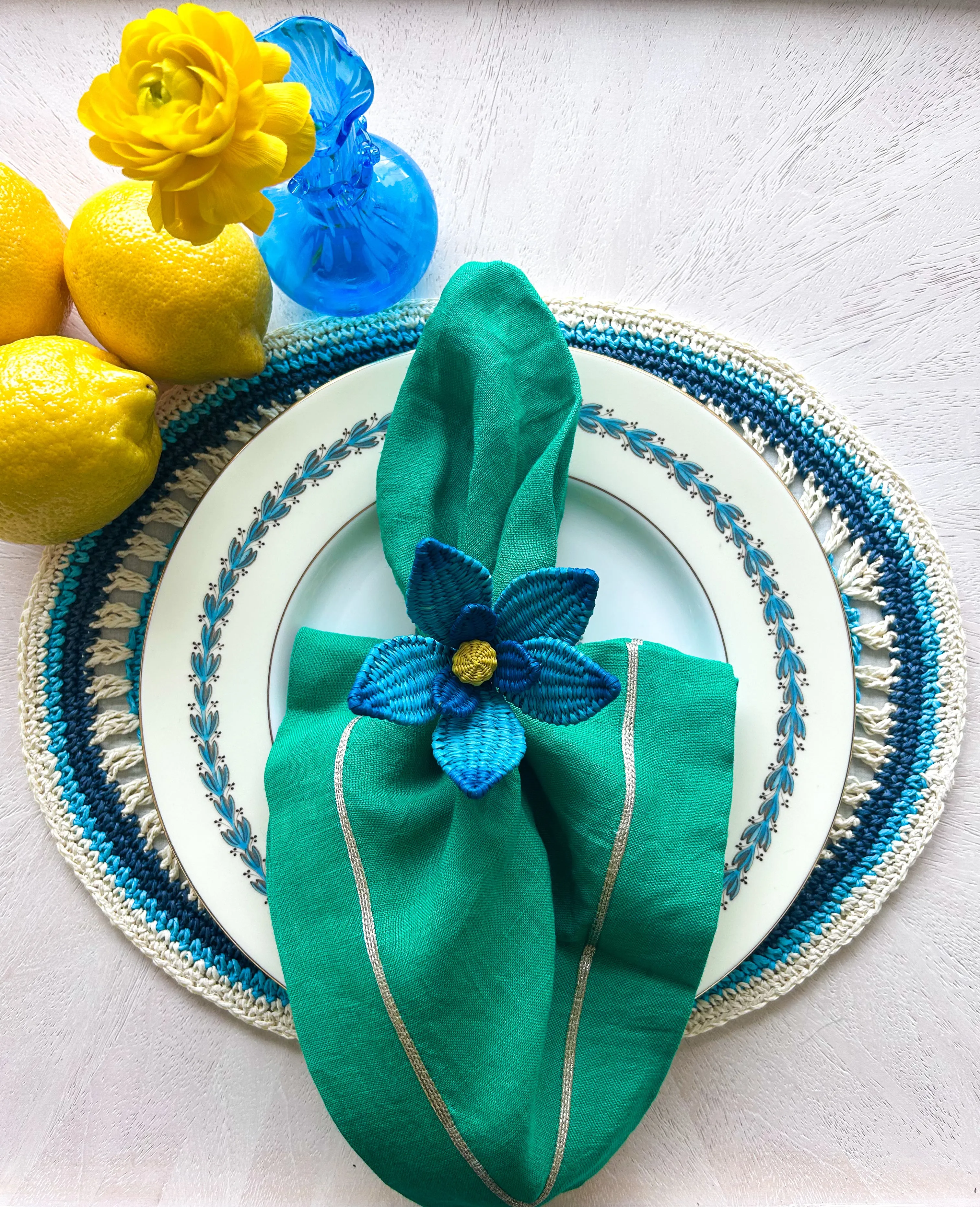 Aquamarine Bloom Napkin Ring- Set of four