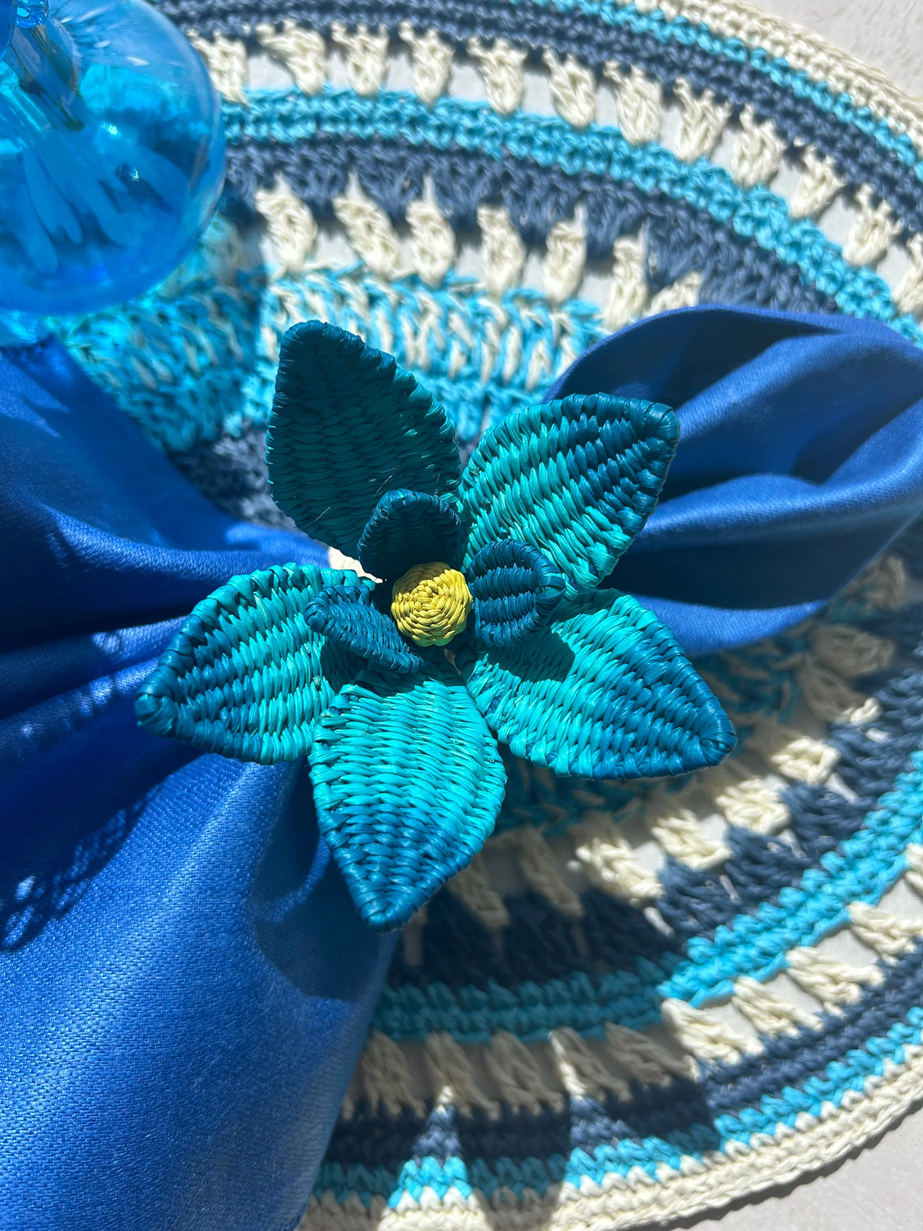 Aquamarine Bloom Napkin Ring- Set of four