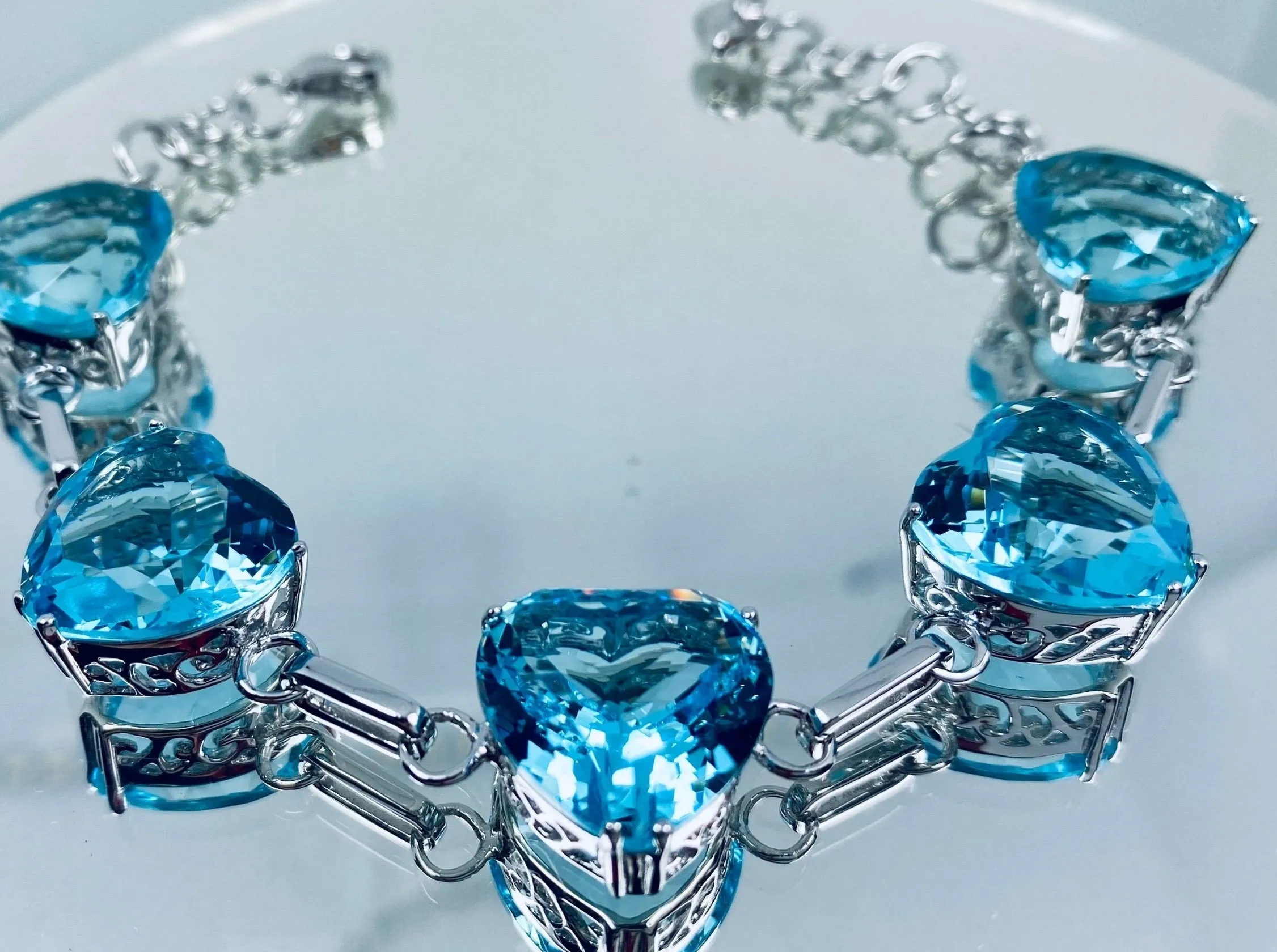 Aquamarine Bracelet, Heart Gems, Victorian Reproduction Jewelry #B38