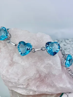 Aquamarine Bracelet, Heart Gems, Victorian Reproduction Jewelry #B38
