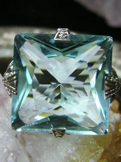 Aquamarine Ring, 12ct Square Gem, Victorian Jewelry #D77