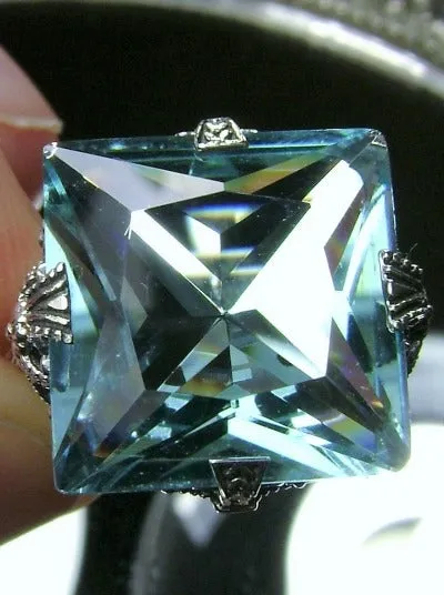 Aquamarine Ring, 12ct Square Gem, Victorian Jewelry #D77