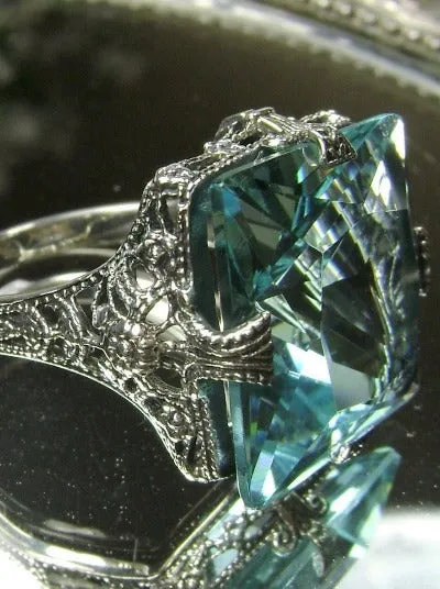 Aquamarine Ring, 12ct Square Gem, Victorian Jewelry #D77