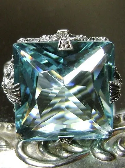 Aquamarine Ring, 12ct Square Gem, Victorian Jewelry #D77