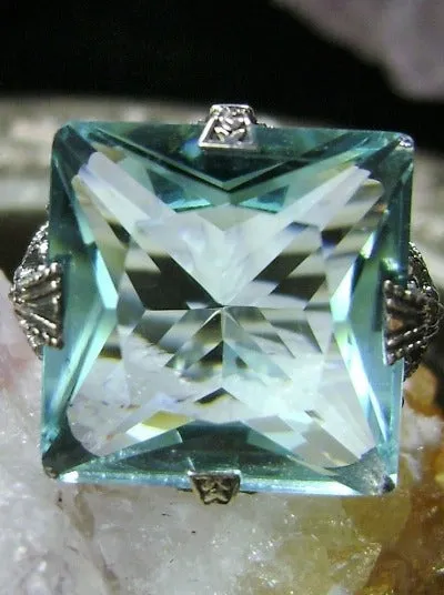 Aquamarine Ring, 12ct Square Gem, Victorian Jewelry #D77
