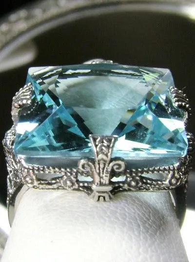 Aquamarine Ring, 12ct Square Gem, Victorian Jewelry #D77
