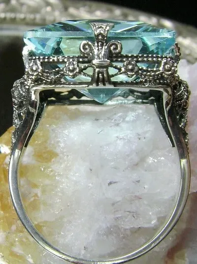 Aquamarine Ring, 12ct Square Gem, Victorian Jewelry #D77